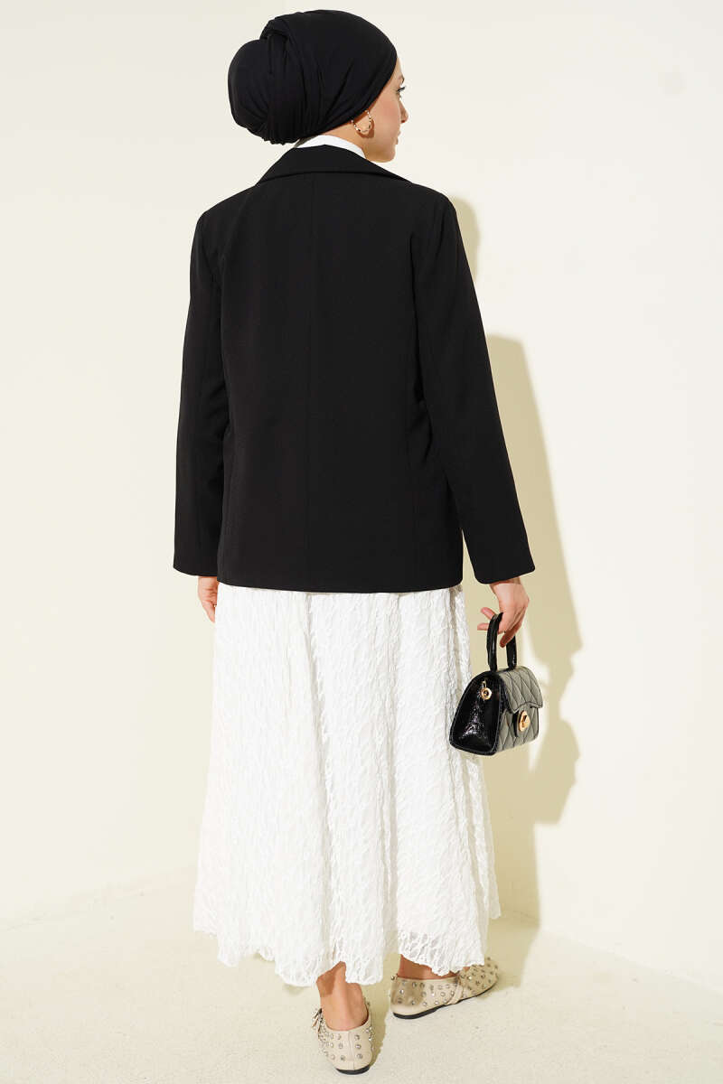 Double-Breasted Blazer with Striped Lining - Black