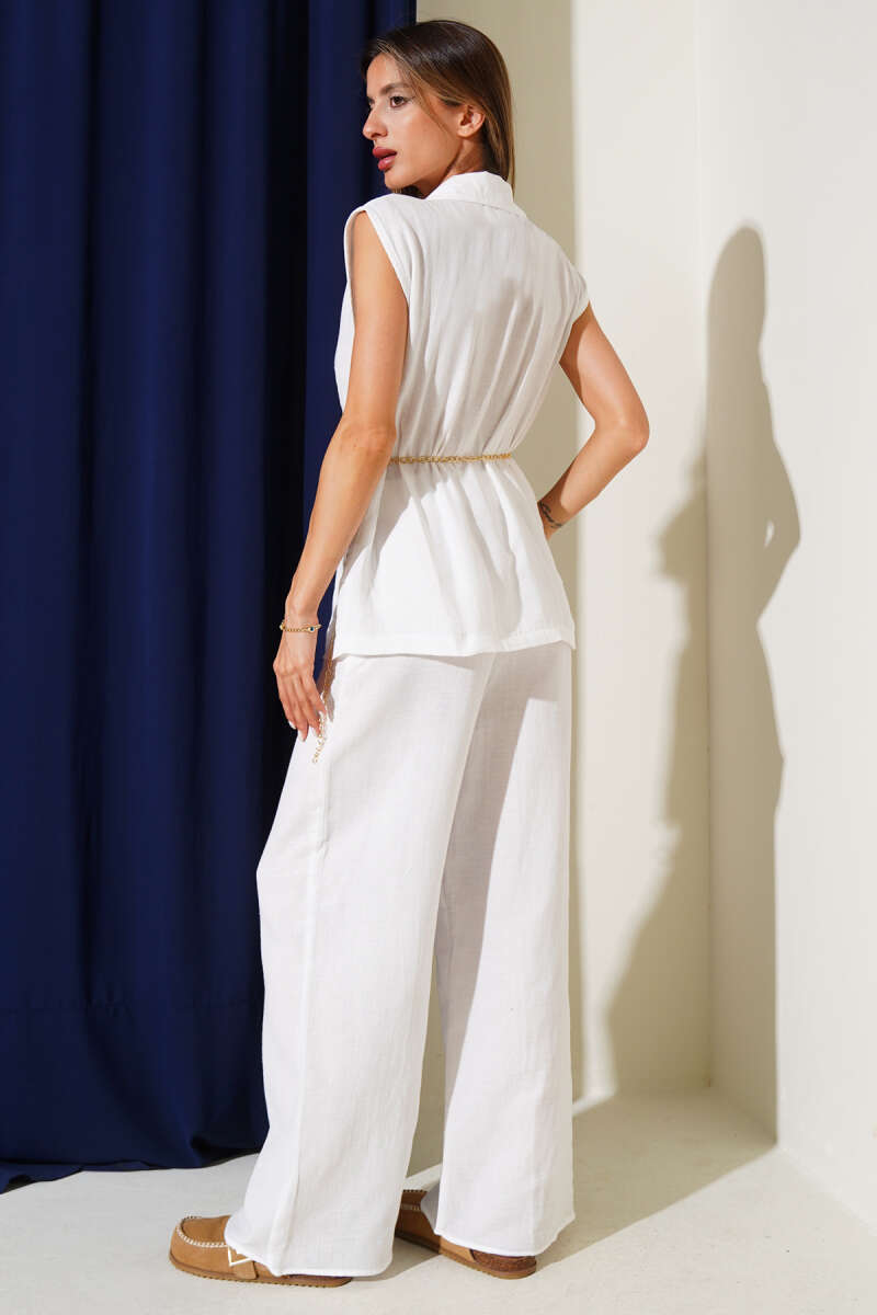Belted Wrap Two-Piece Set - White