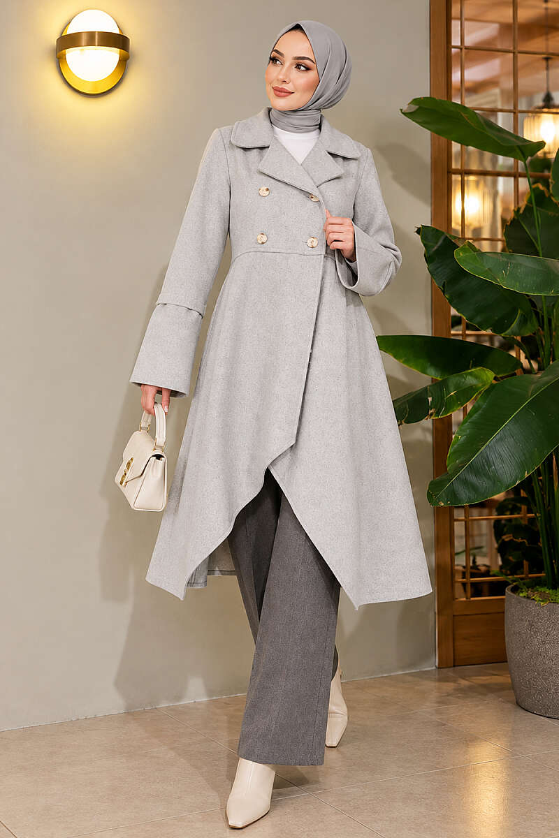 Double-Breasted Asymmetric Felt Coat - Grey