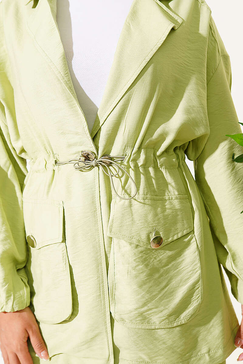 Wrap-Collar Set with Elastic Drawstring Waist - Almond Green