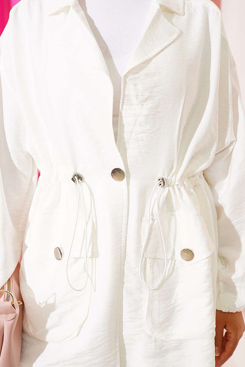 Wrap-Collar Set with Elastic Drawstring Waist - Ecru