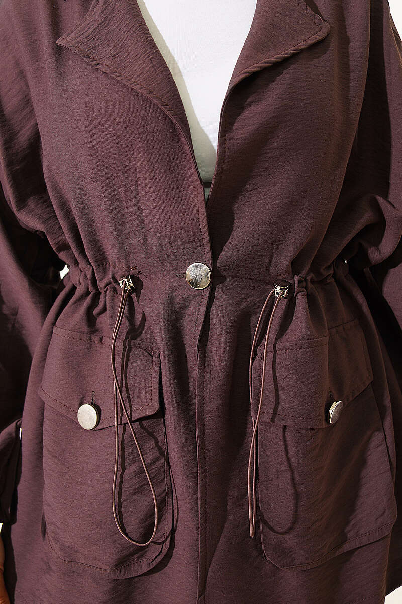 Wrap-Collar Set with Elastic Drawstring Waist - Brown