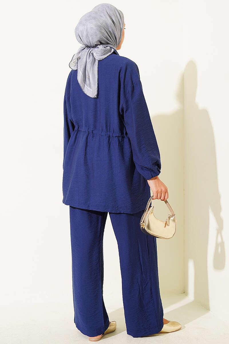 Wrap-Collar Set with Elastic Drawstring Waist - Navy