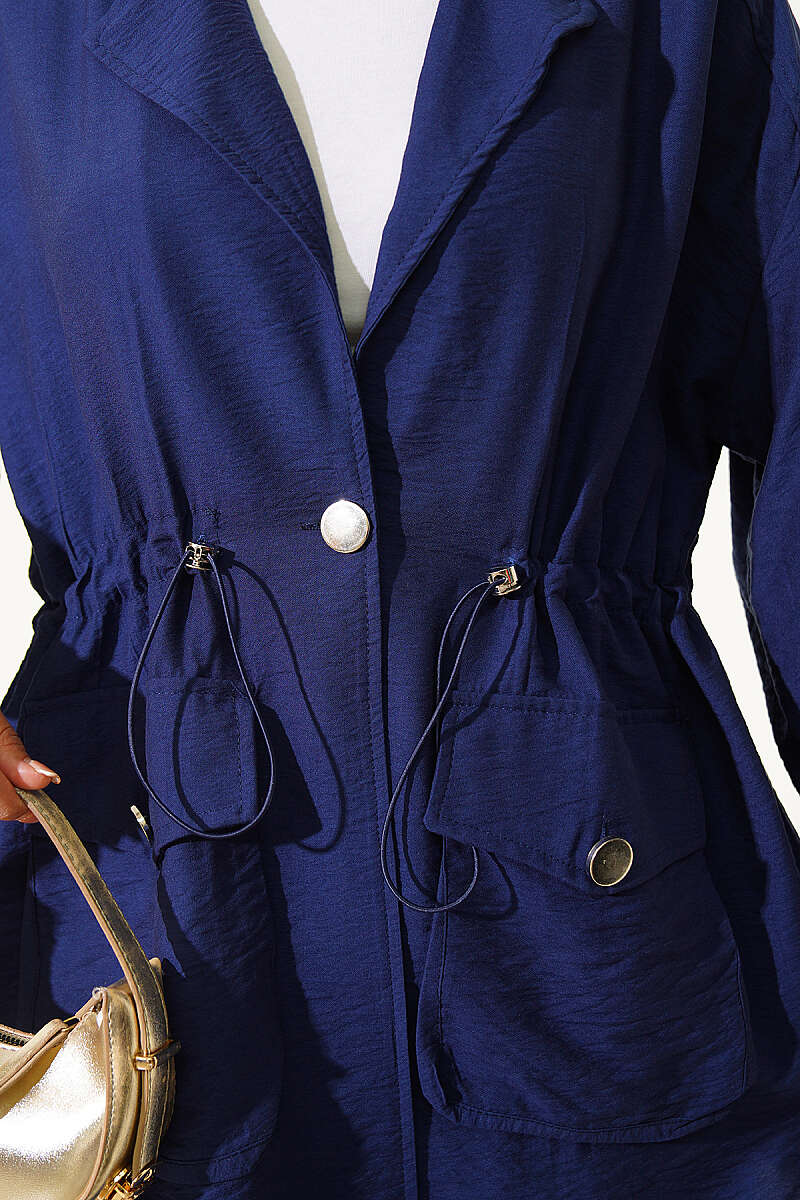 Wrap-Collar Set with Elastic Drawstring Waist - Navy
