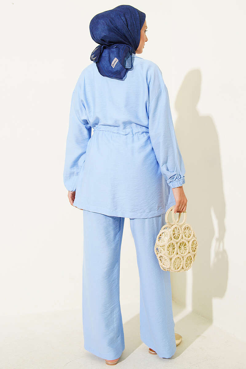 Wrap-Collar Set with Elastic Drawstring Waist - Blue