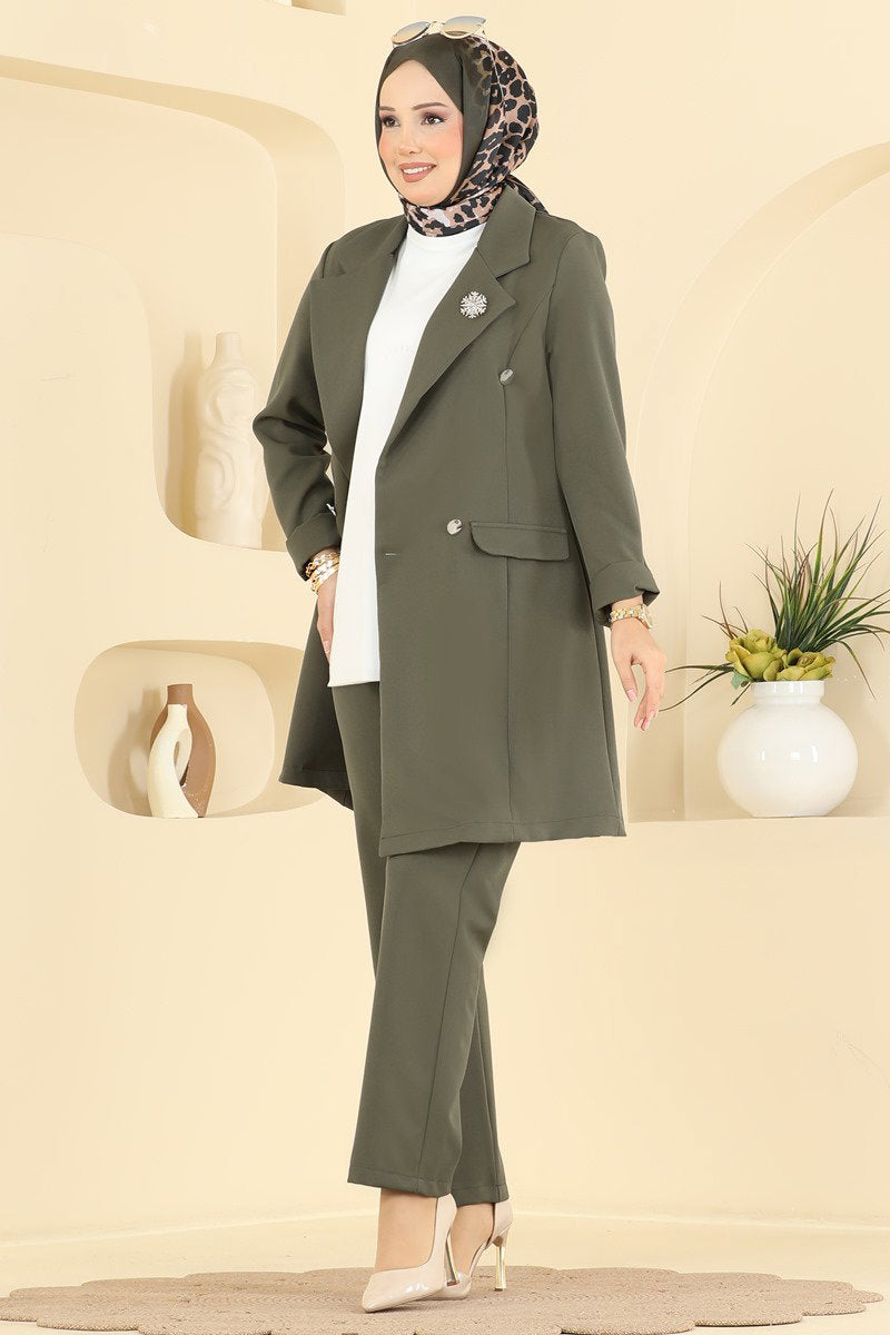 Double-Breasted Jacket Set - Khaki