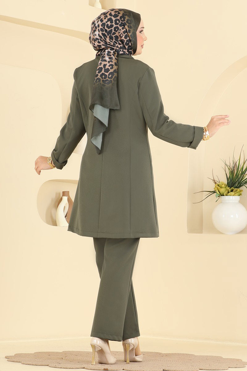 Double-Breasted Jacket Set - Khaki