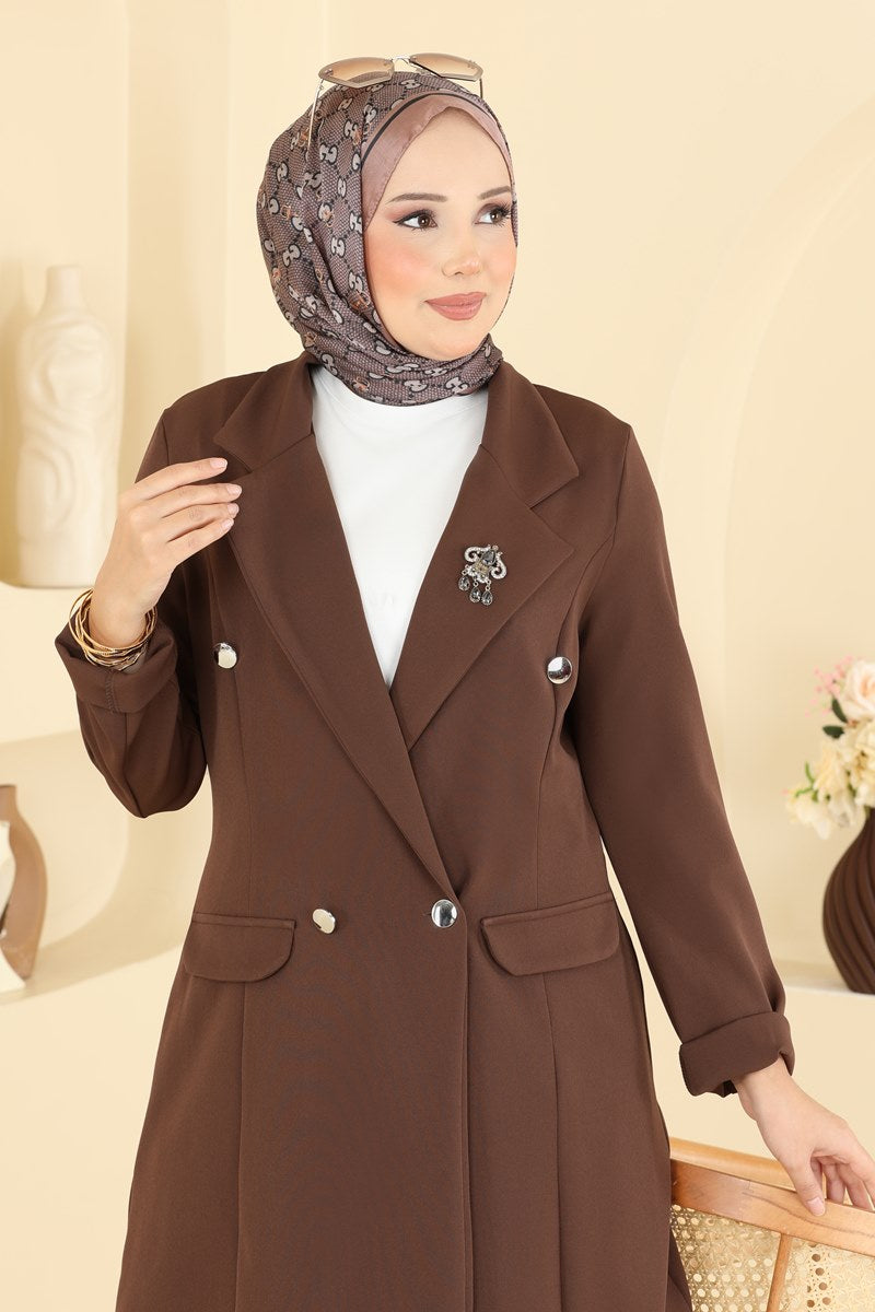 Double-Breasted Jacket Set - Brown
