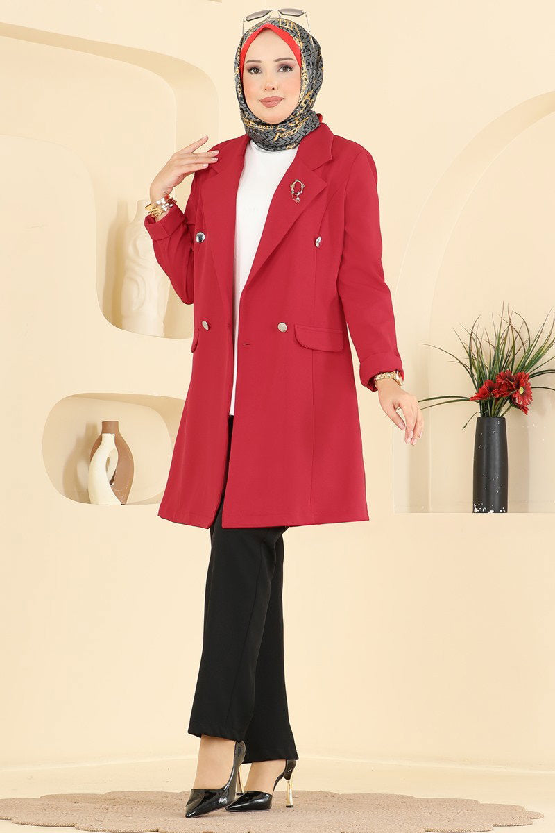 Double-Breasted Jacket Set - Red-Black