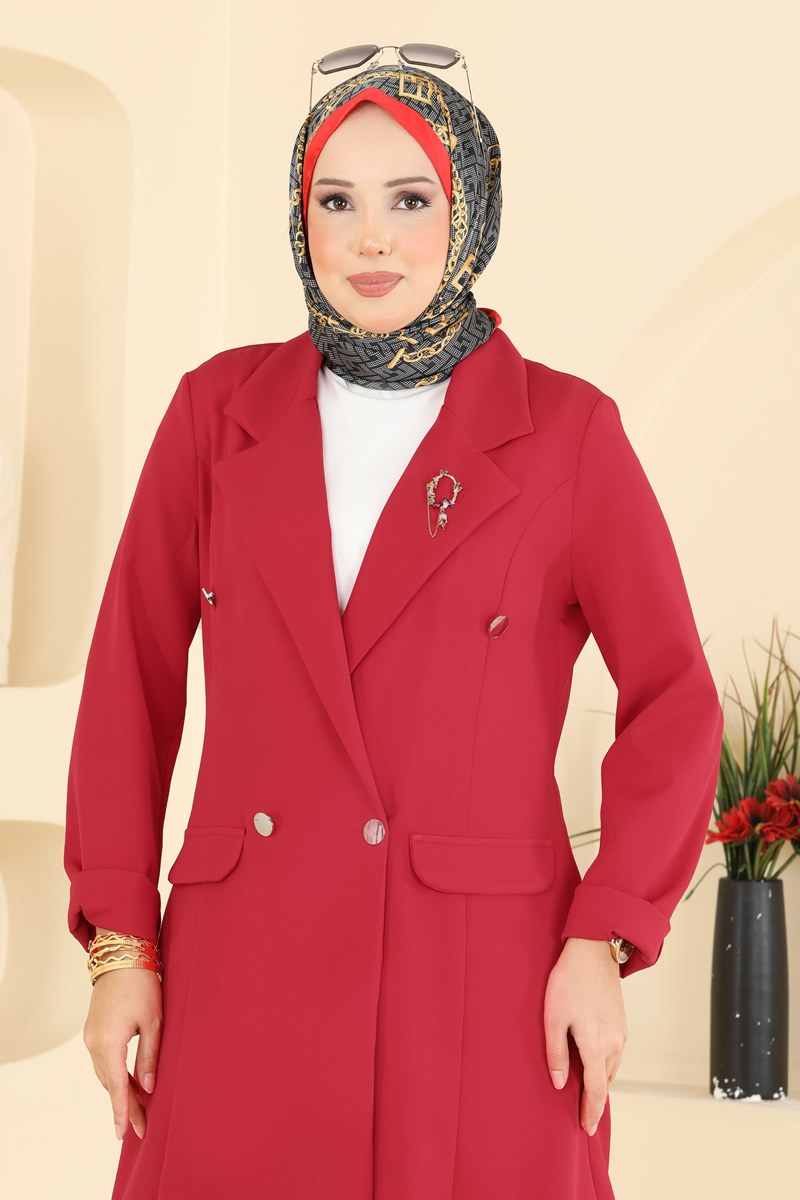 Double-Breasted Jacket Set - Red-Black