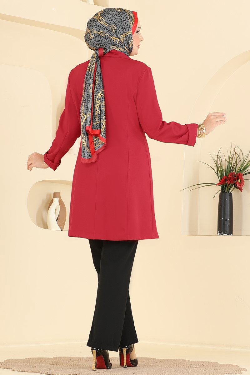 Double-Breasted Jacket Set - Red-Black
