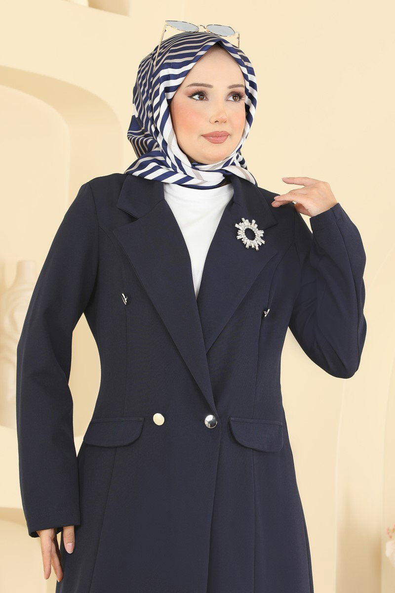 Double-Breasted Jacket Set - Navy
