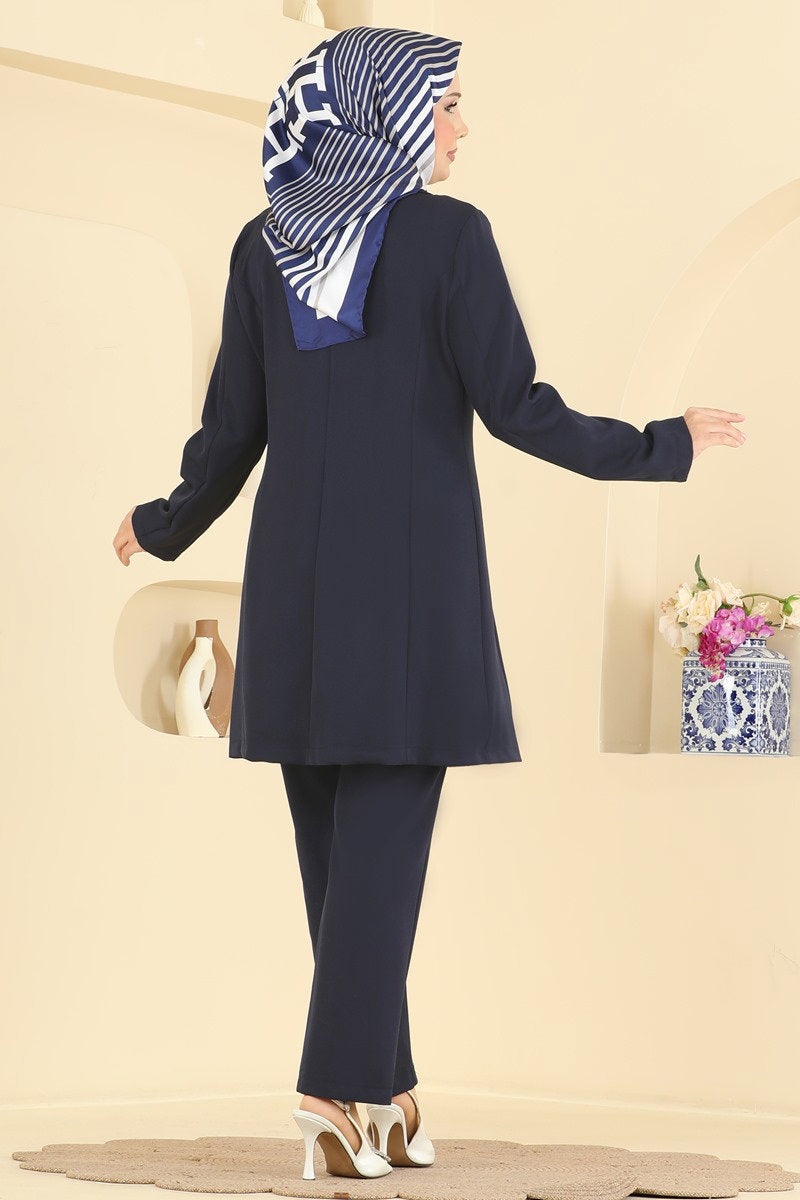 Double-Breasted Jacket Set - Navy