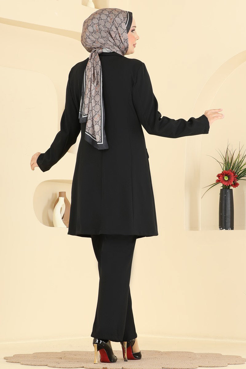 Double-Breasted Jacket Set - Black