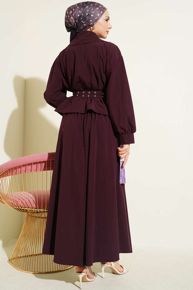 Wrap Skirt Set with Double Belt - Plum