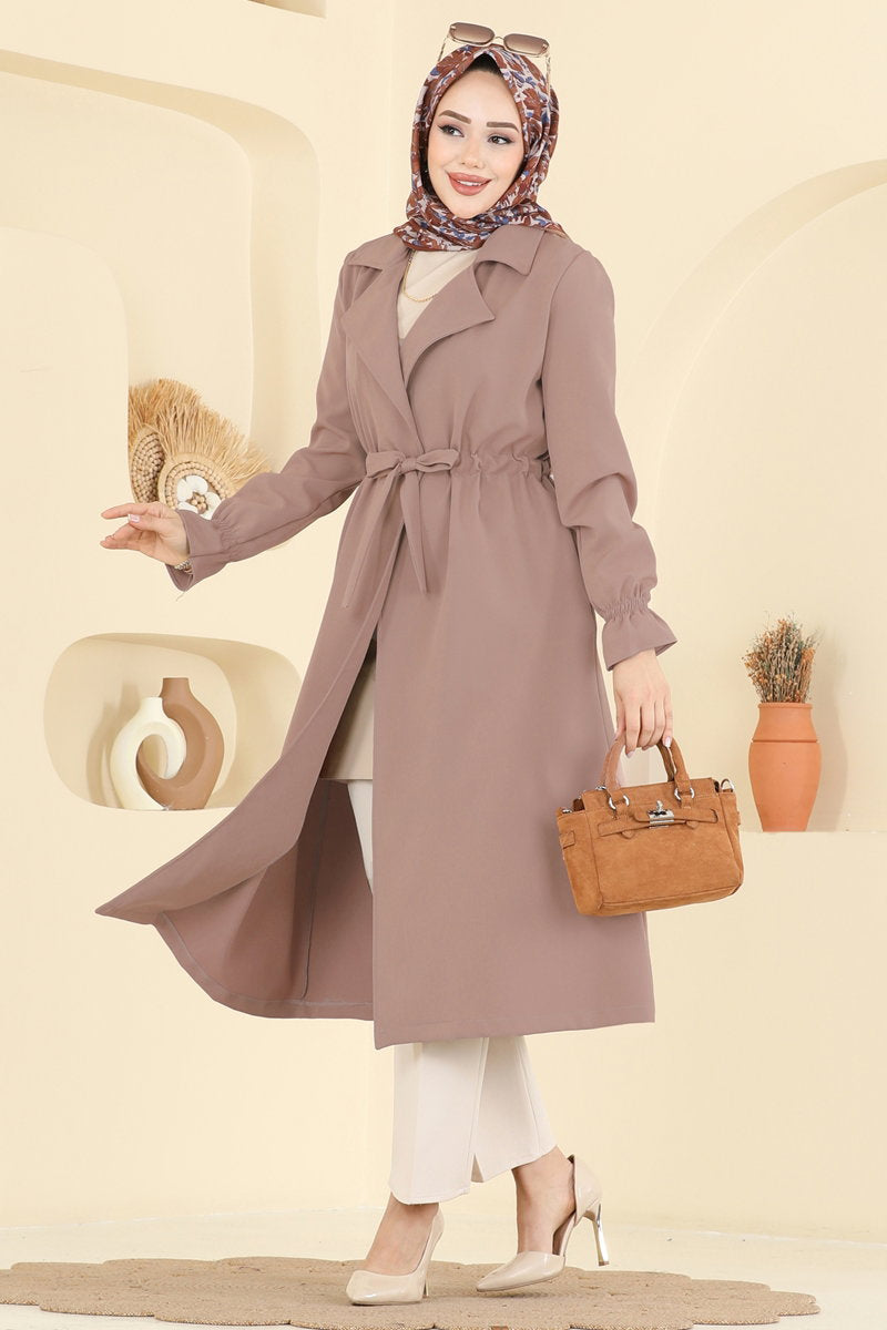 Double-Breasted Double Knit Cape Coat - Mink