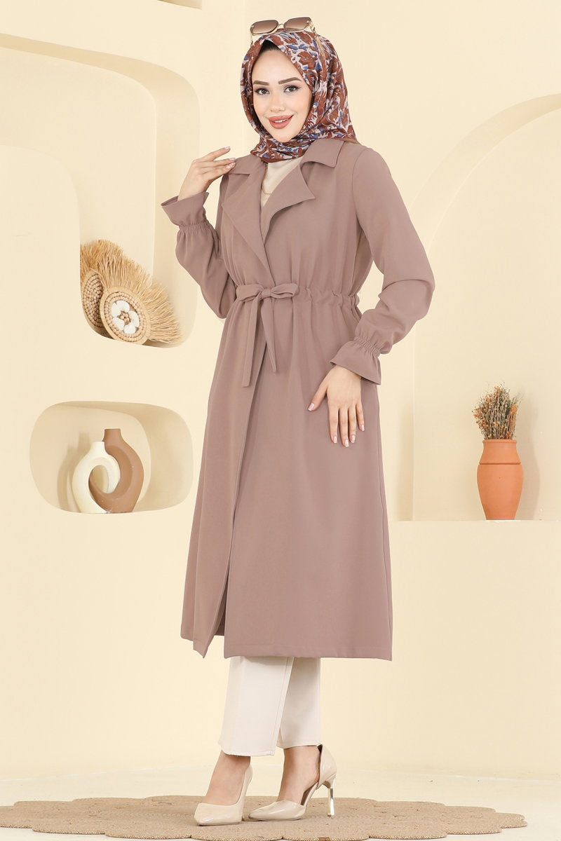 Double-Breasted Double Knit Cape Coat - Mink