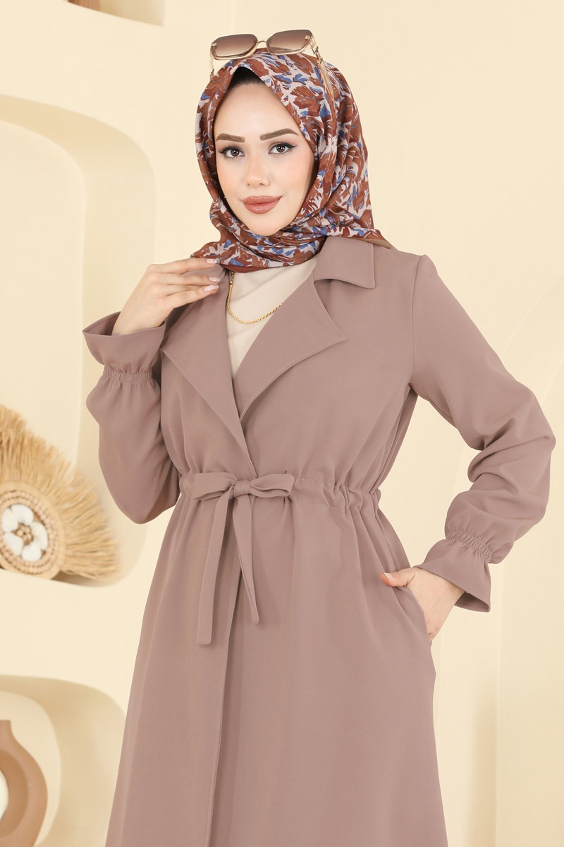 Double-Breasted Double Knit Cape Coat - Mink