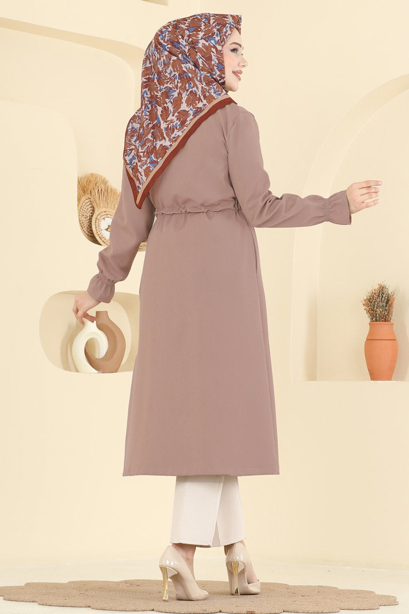 Double-Breasted Double Knit Cape Coat - Mink