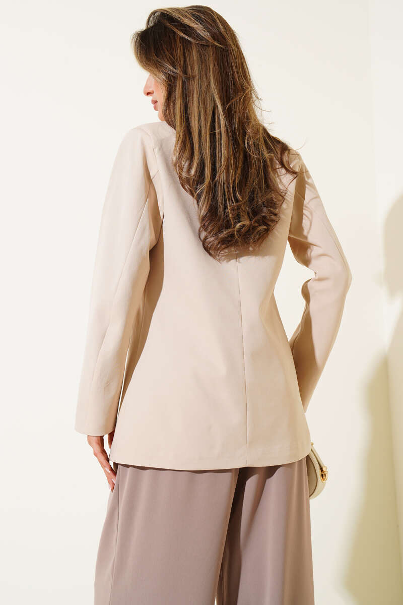 Double-Breasted Four-Button Blazer - Beige