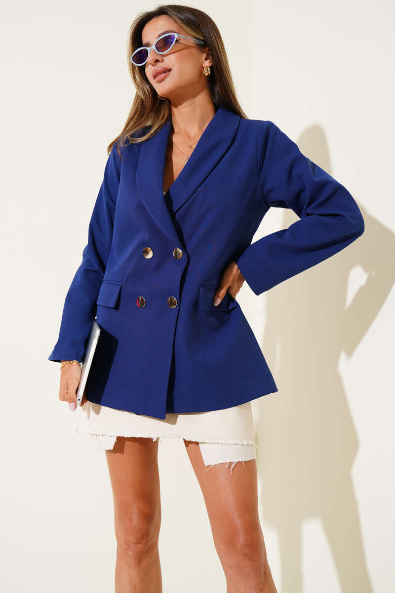 Double-Breasted Four-Button Blazer - Navy
