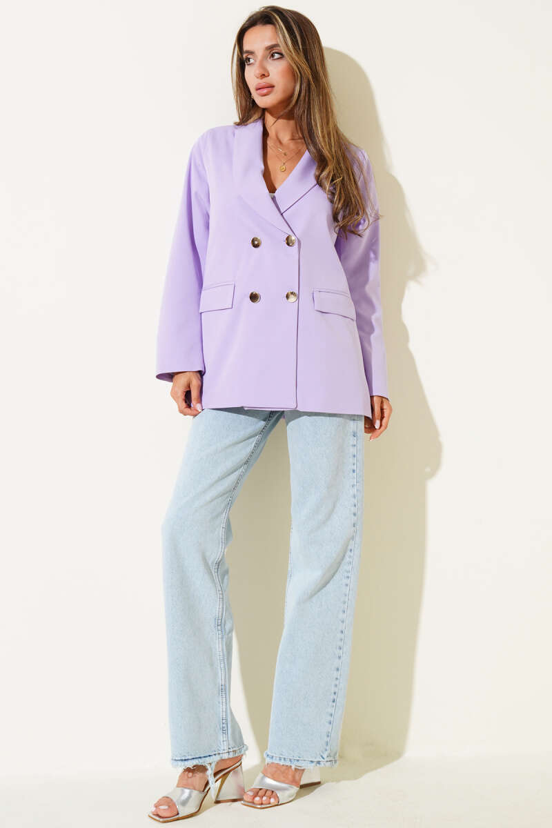 Double-Breasted Four-Button Blazer - Lilac