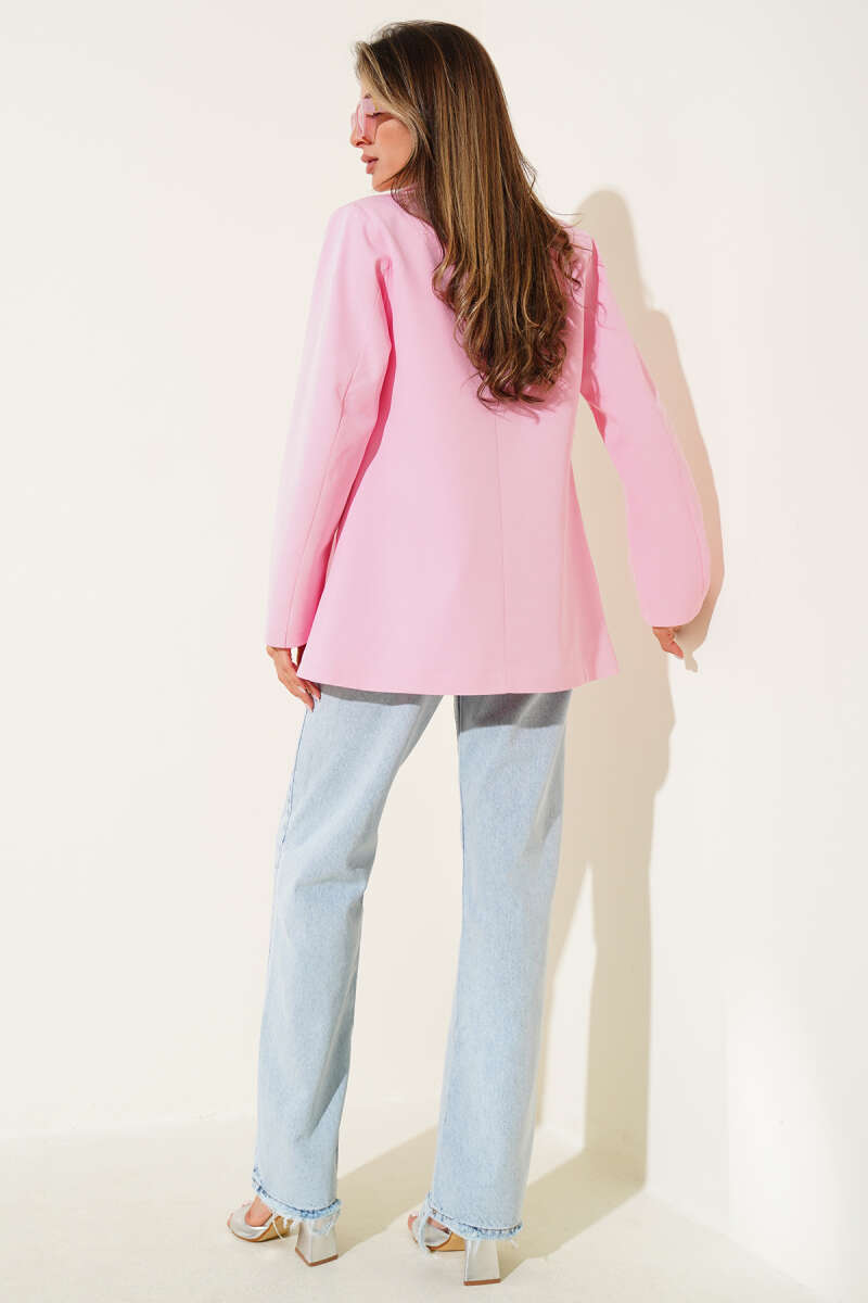 Double-Breasted Four-Button Blazer - Pink