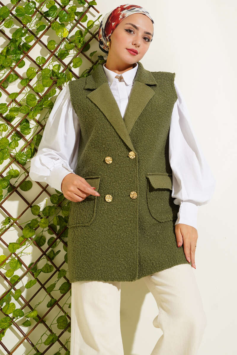 Wrap Vest with Button Detail - Khaki