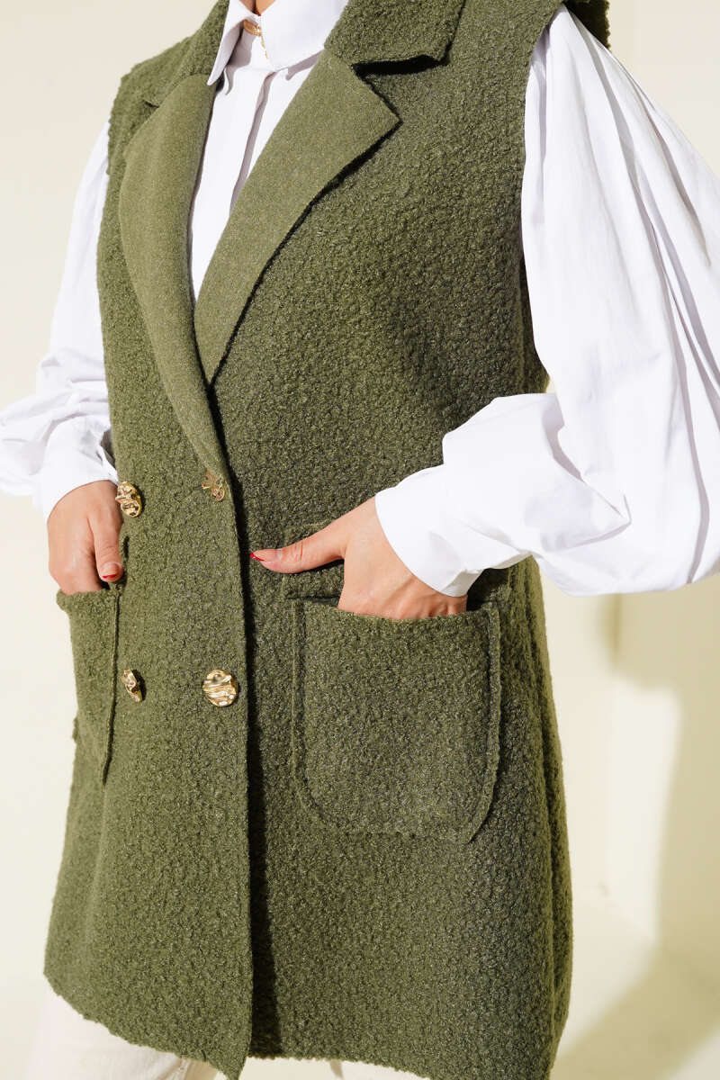 Wrap Vest with Button Detail - Khaki