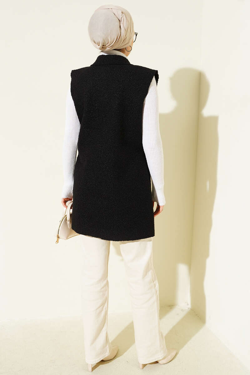Wrap Vest with Button Detail - Black