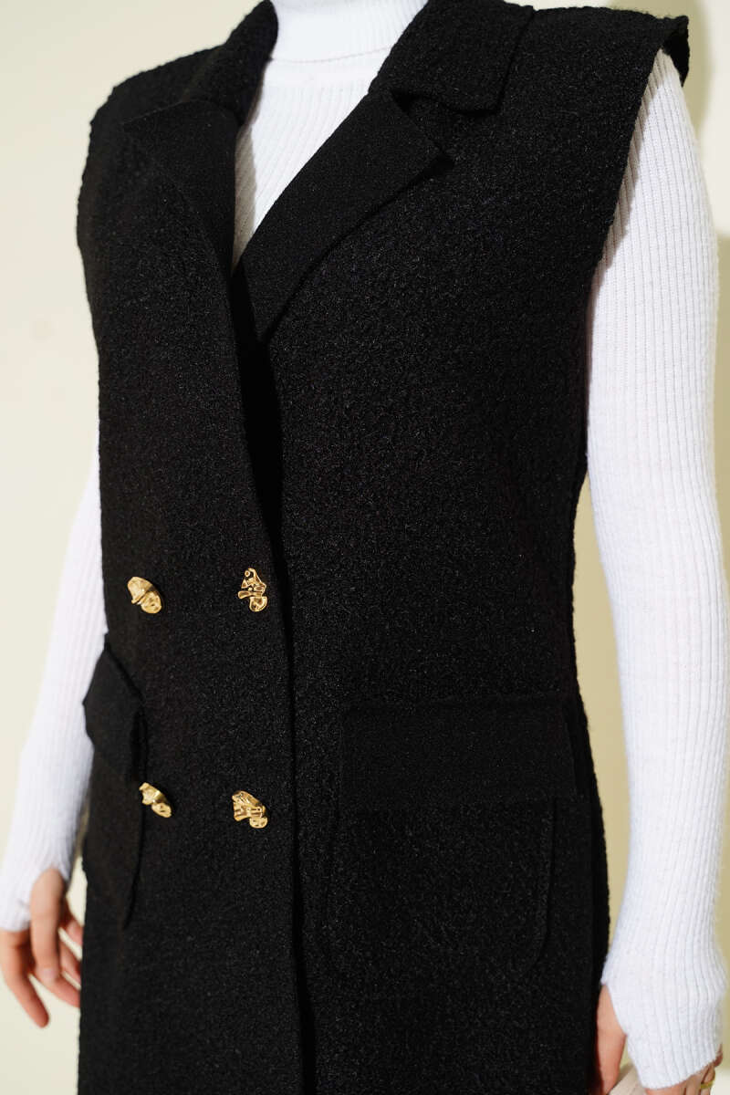 Wrap Vest with Button Detail - Black