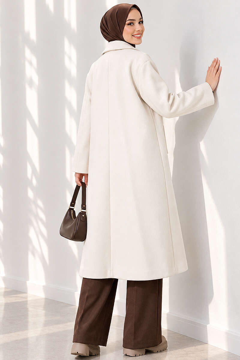 Double-Breasted Two-Button Felt Coat - Stone