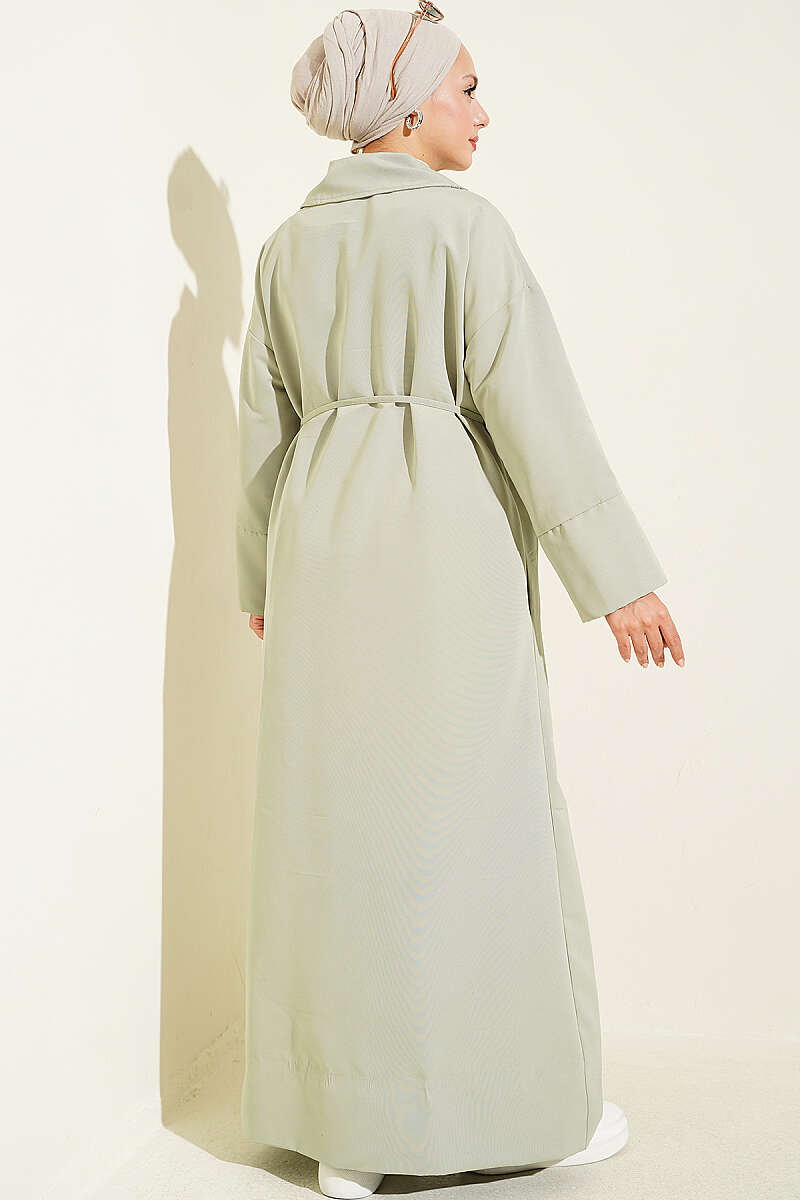 Double-Breasted Trench Coat with Tie Detail - Almond Green
