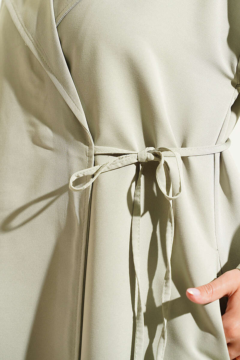 Double-Breasted Trench Coat with Tie Detail - Almond Green