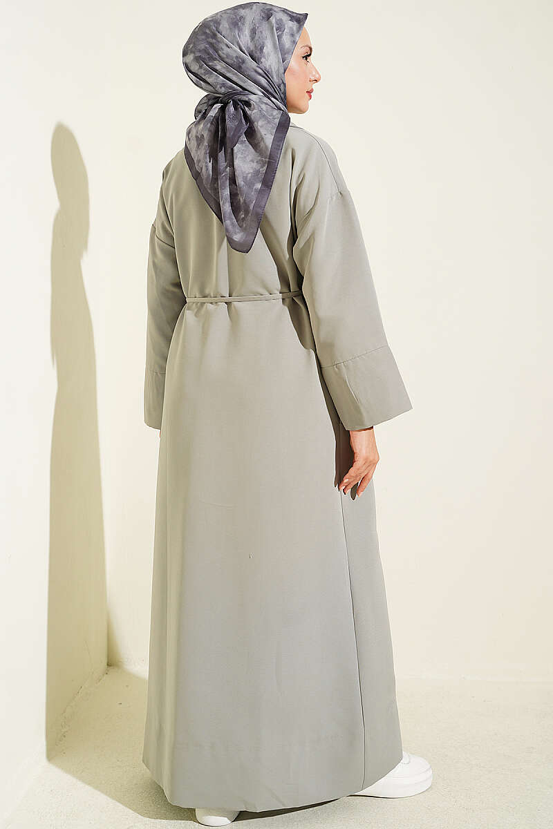 Double-Breasted Trench Coat with Tie Detail - Grey