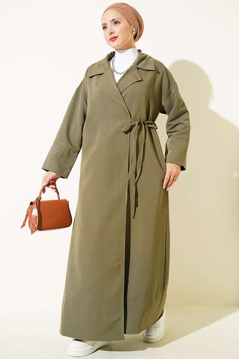 Double-Breasted Trench Coat with Tie Detail - Khaki