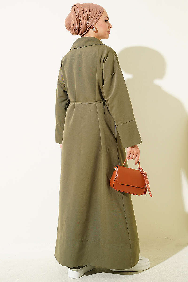 Double-Breasted Trench Coat with Tie Detail - Khaki