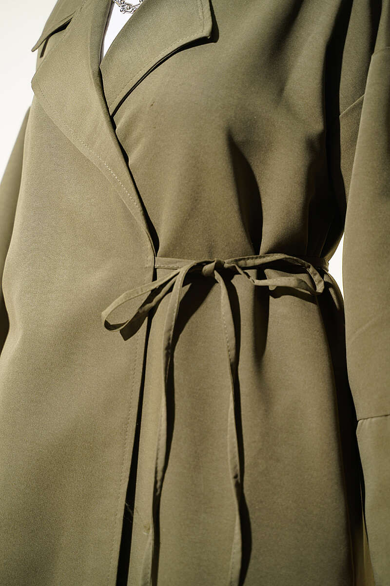 Double-Breasted Trench Coat with Tie Detail - Khaki