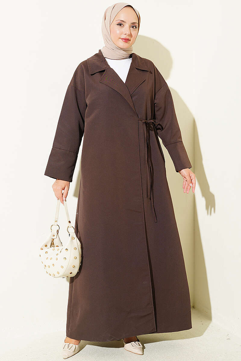 Double-Breasted Trench Coat with Tie Detail - Brown