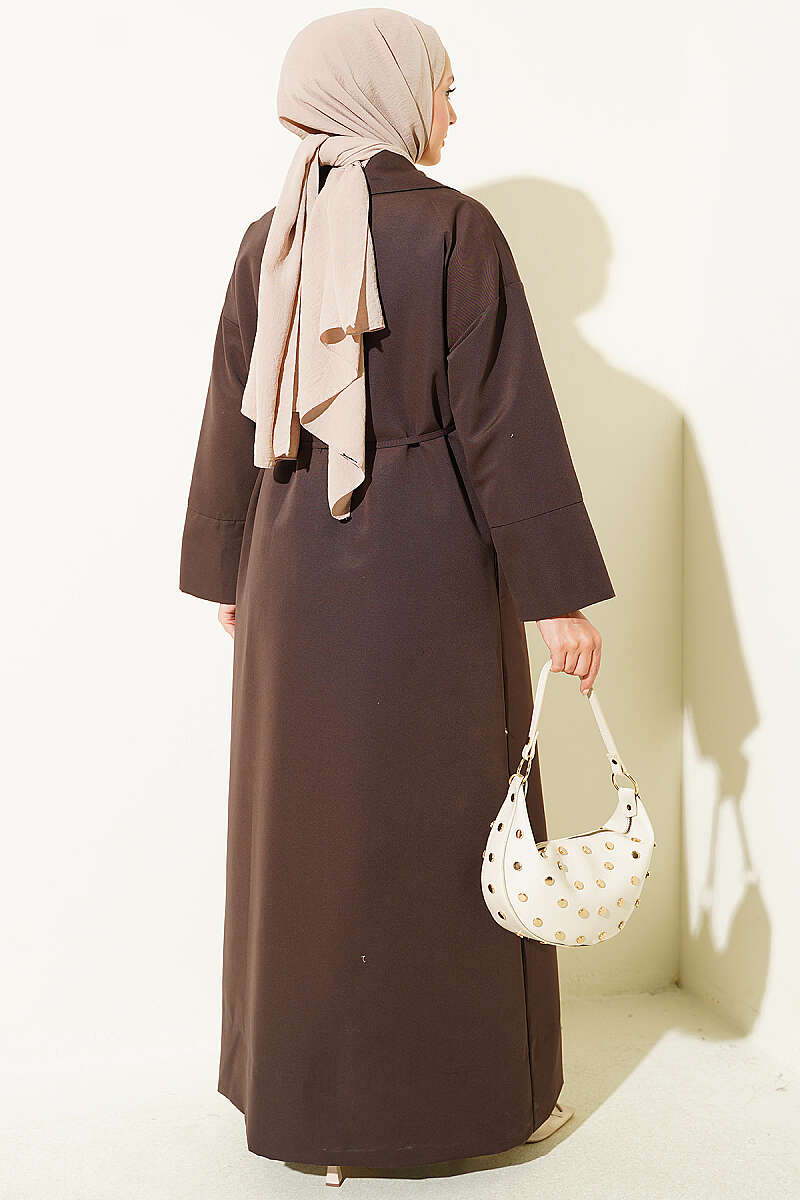Double-Breasted Trench Coat with Tie Detail - Brown
