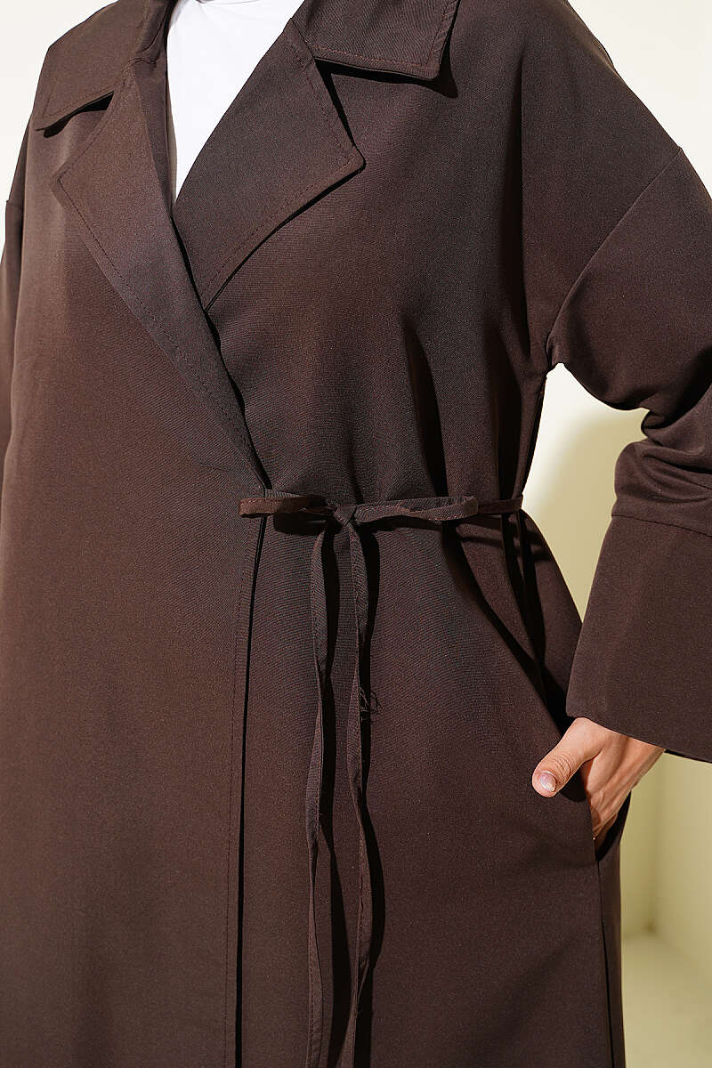 Double-Breasted Trench Coat with Tie Detail - Brown