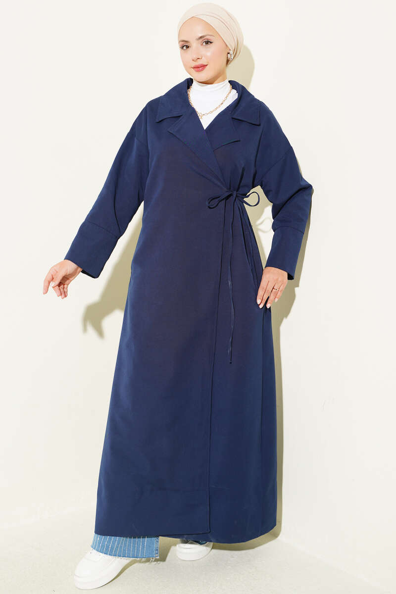 Double-Breasted Trench Coat with Tie Detail - Navy