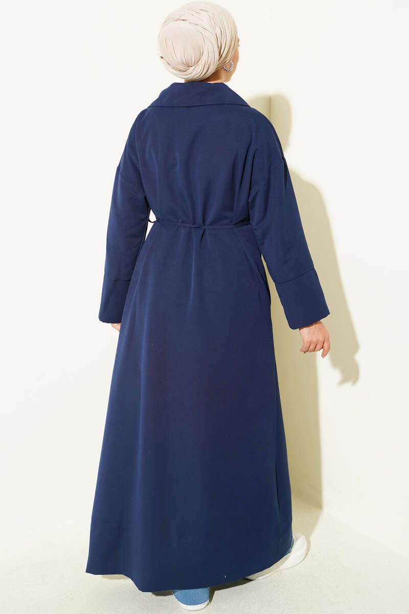 Double-Breasted Trench Coat with Tie Detail - Navy