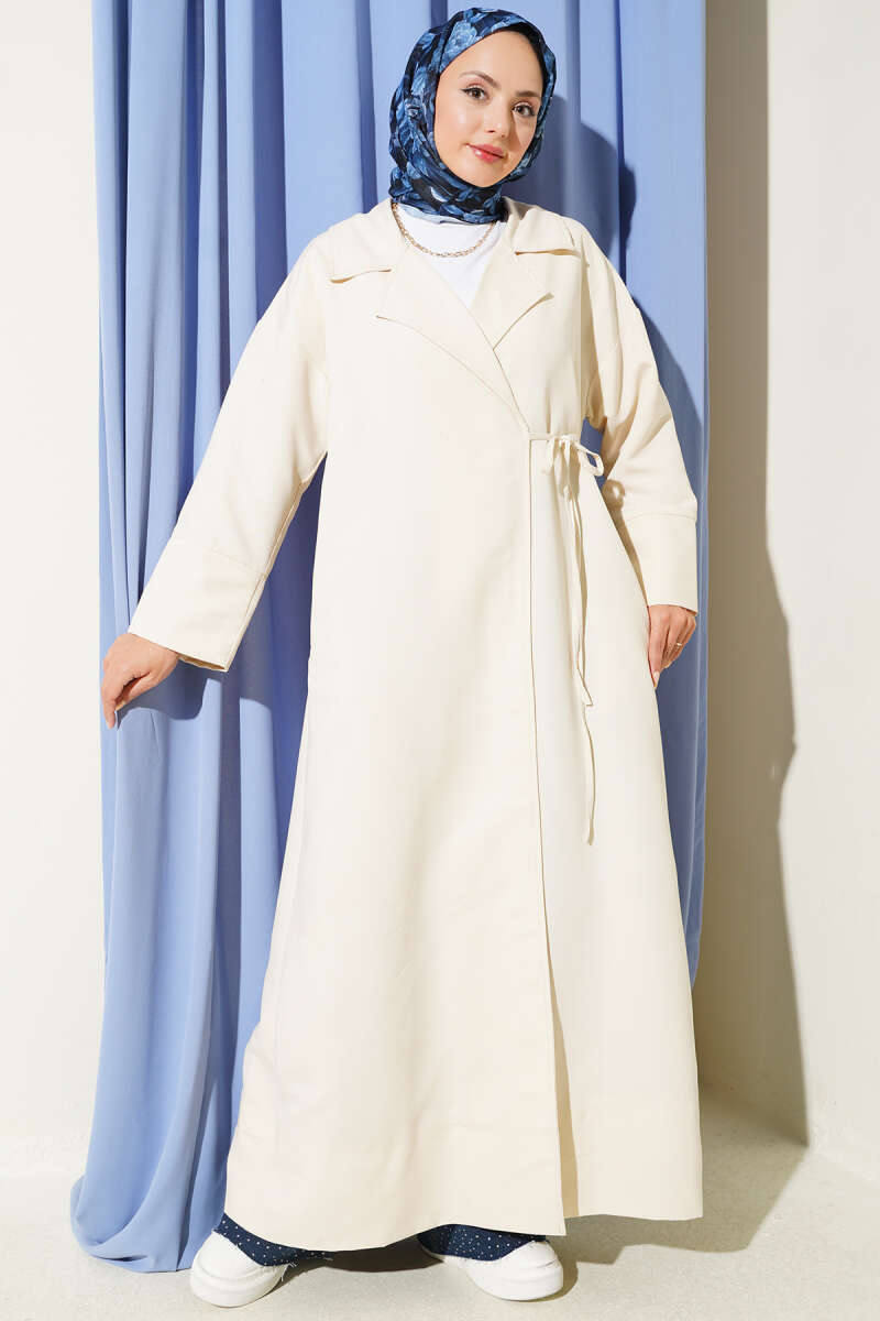 Double-Breasted Trench Coat with Tie Detail - Stone