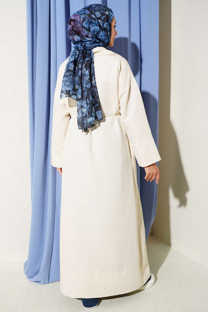 Double-Breasted Trench Coat with Tie Detail - Stone