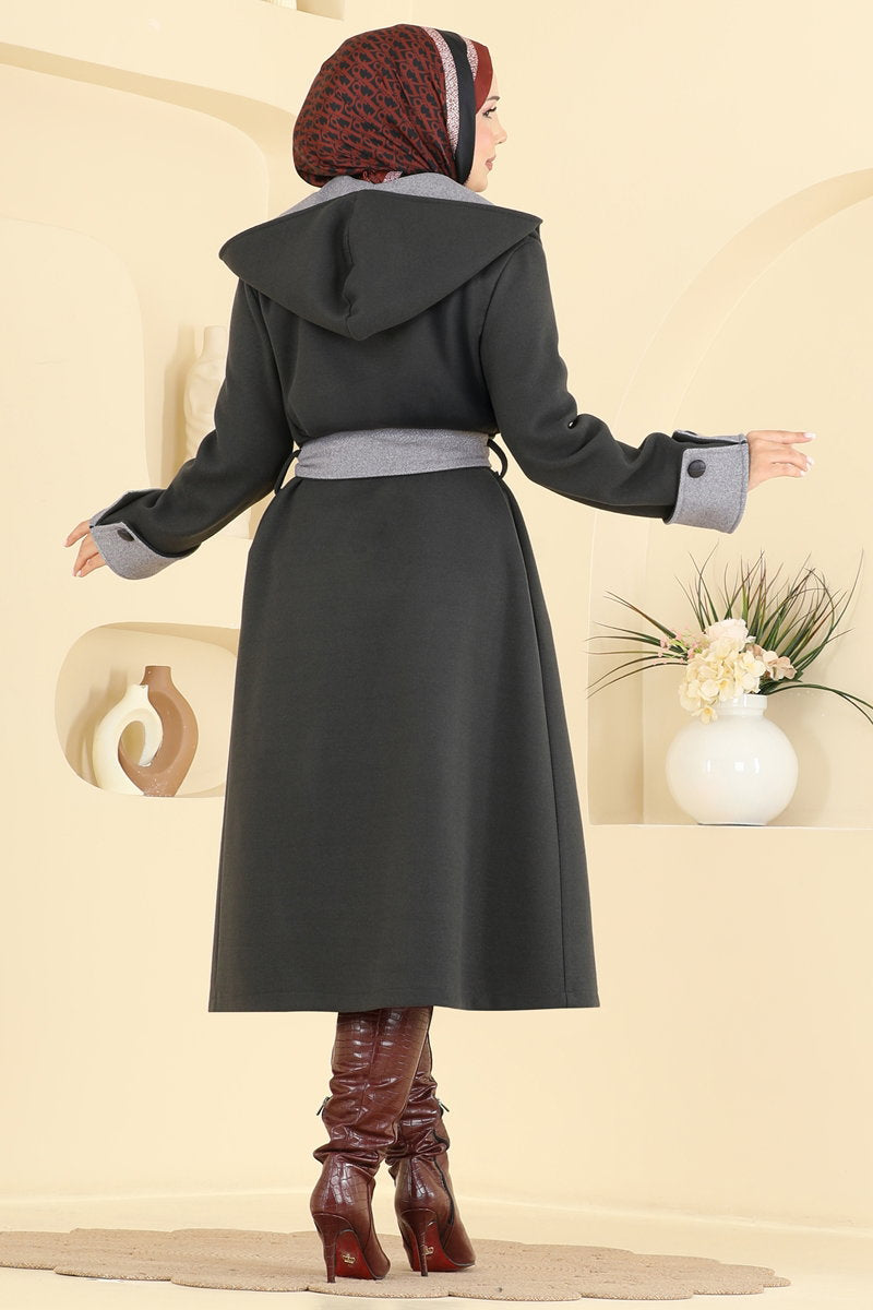 Double-Breasted Wrap-Collar Felt Coat - Dark Charcoal