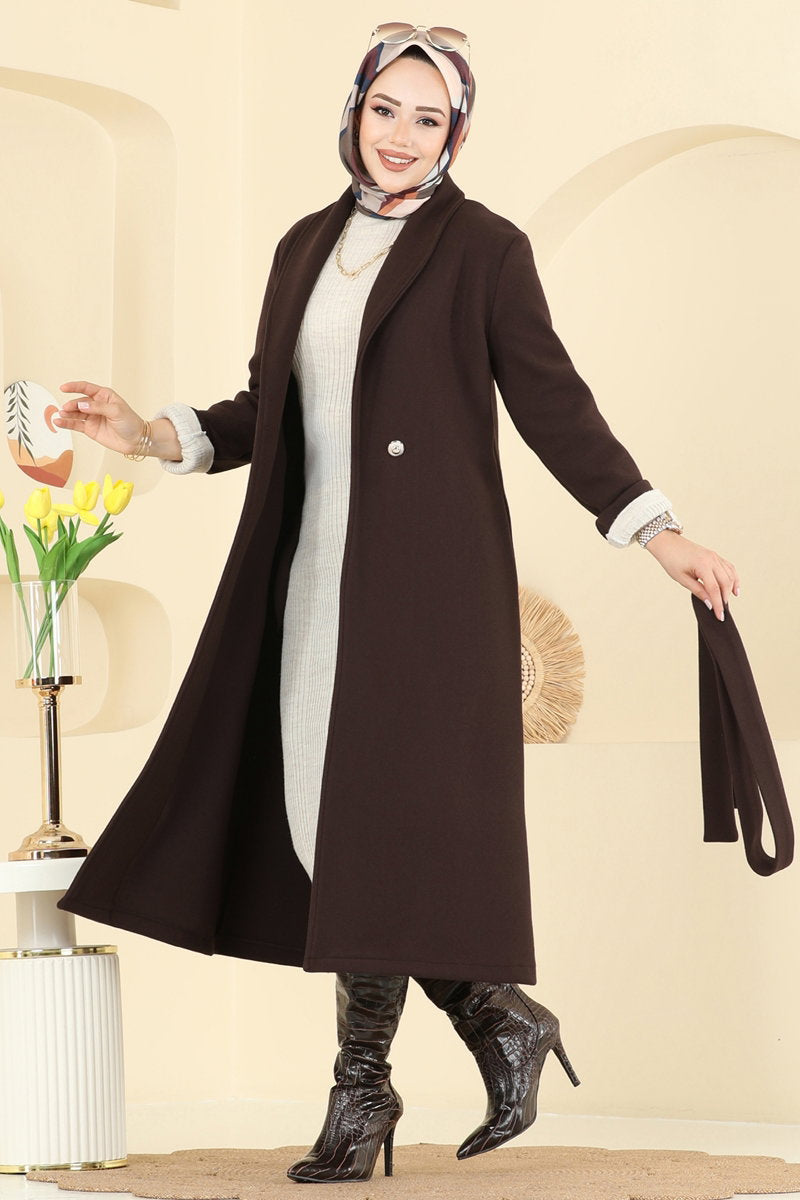 Double-Breasted Felt Coat - Dark Brown
