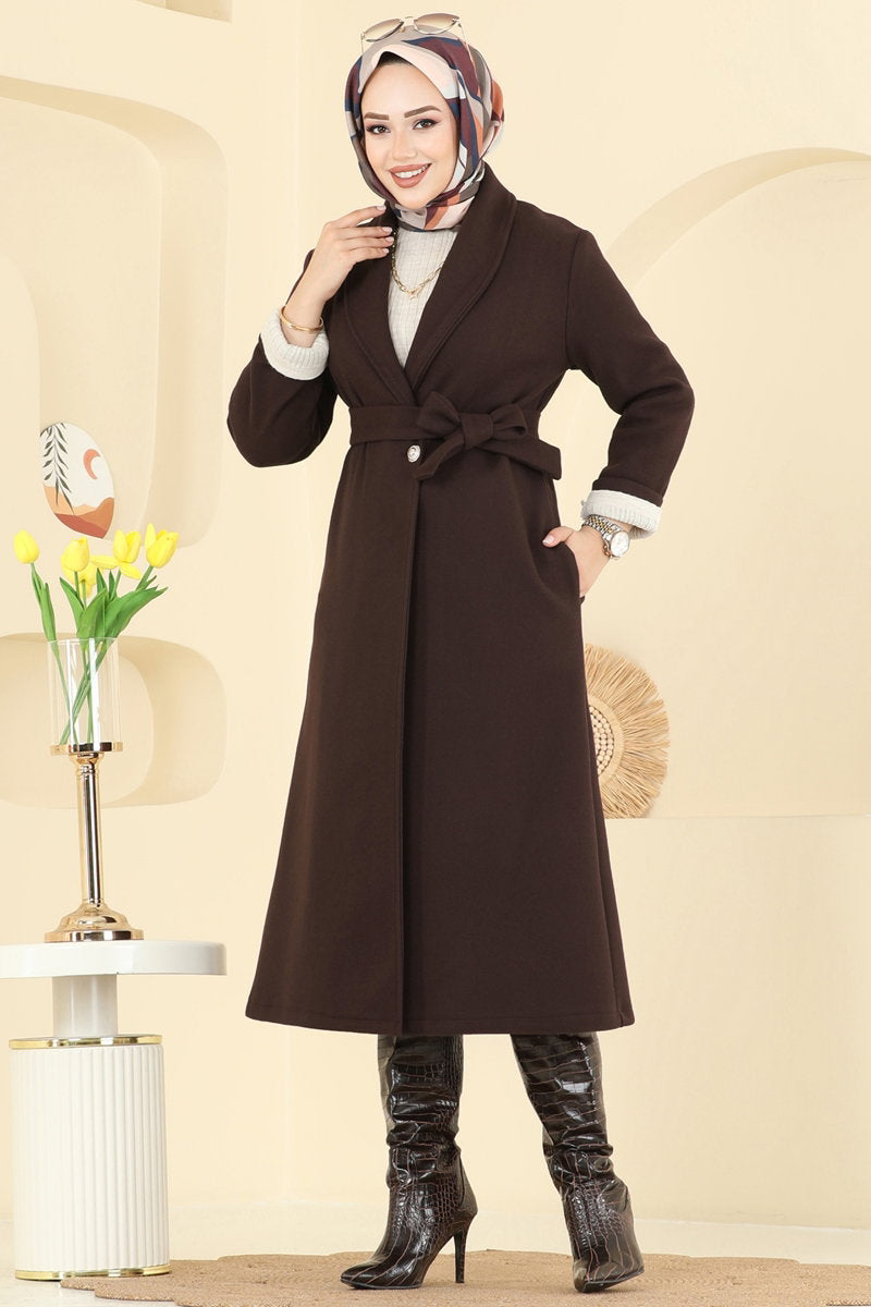 Double-Breasted Felt Coat - Dark Brown