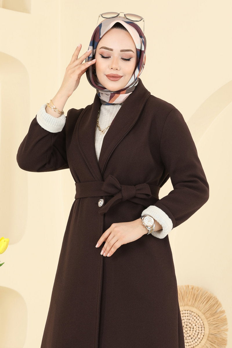 Double-Breasted Felt Coat - Dark Brown