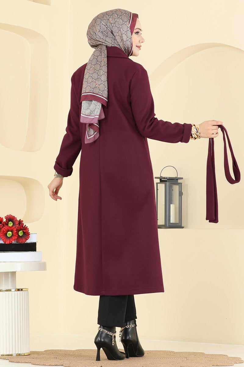Double-Breasted Felt Coat - Burgundy